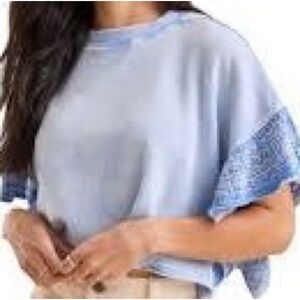 Altar'd State “Kaia” Crochet Flutter Sleeve Top in Baby Blue, size L, NWOT